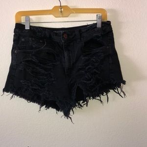 Distressed Black Shorts